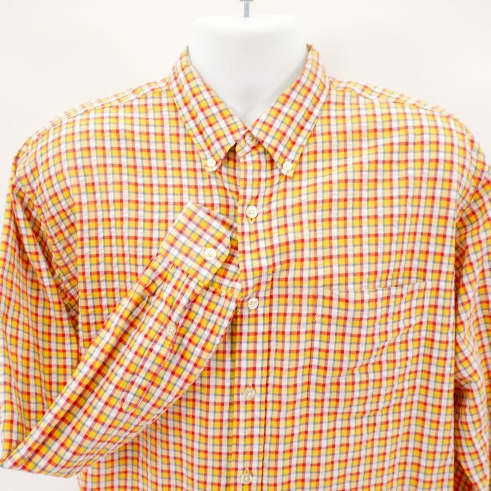 J. Crew‎ Large Red Yellow Blue Check Pocket Button Down Long Sleeve Cotton